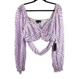 Eloquii Pink Purple‎ Cutout Sweetheart Twist Front Long sleeve Crop Top